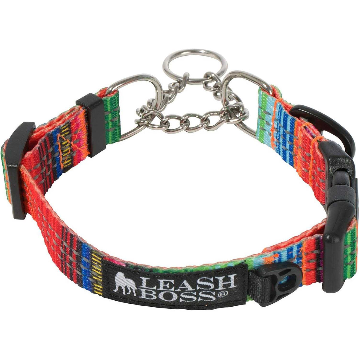 Patterned Reflective Chain Martingale Dog Collar P9404