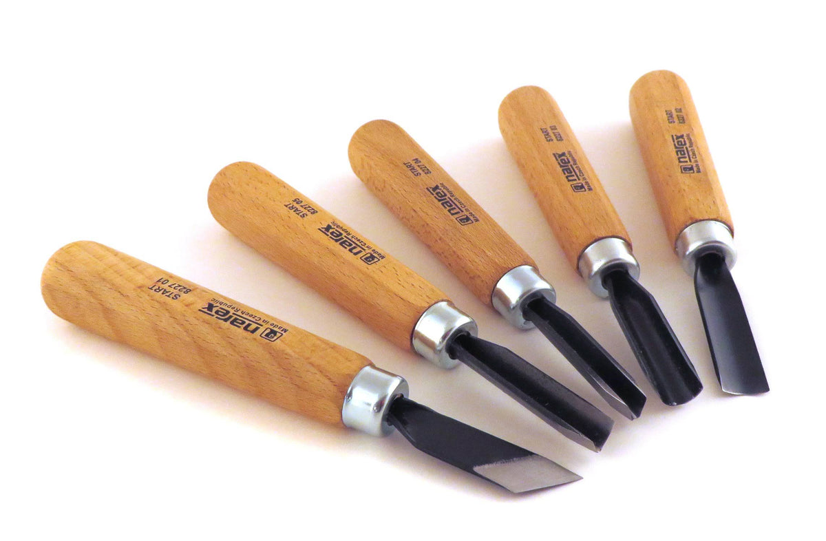 5 Piece Set Carving Chisels 3 Gouges V Tool and Double Bevel Skew O294
