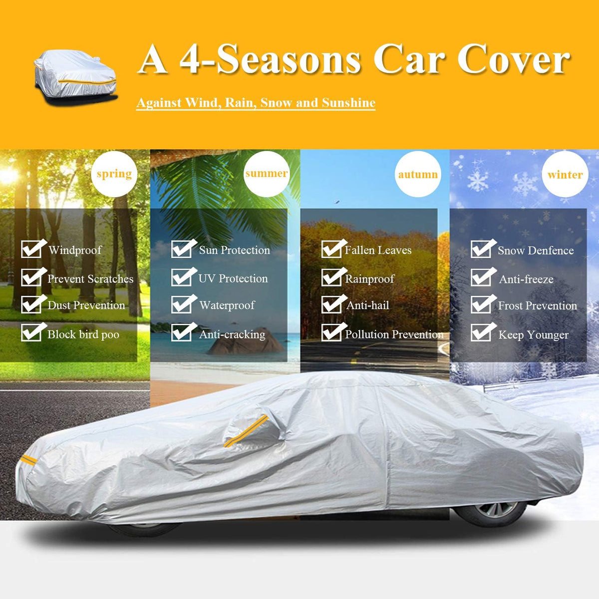 Waterproof All Weather Car Cover with Zipper Cotton B947