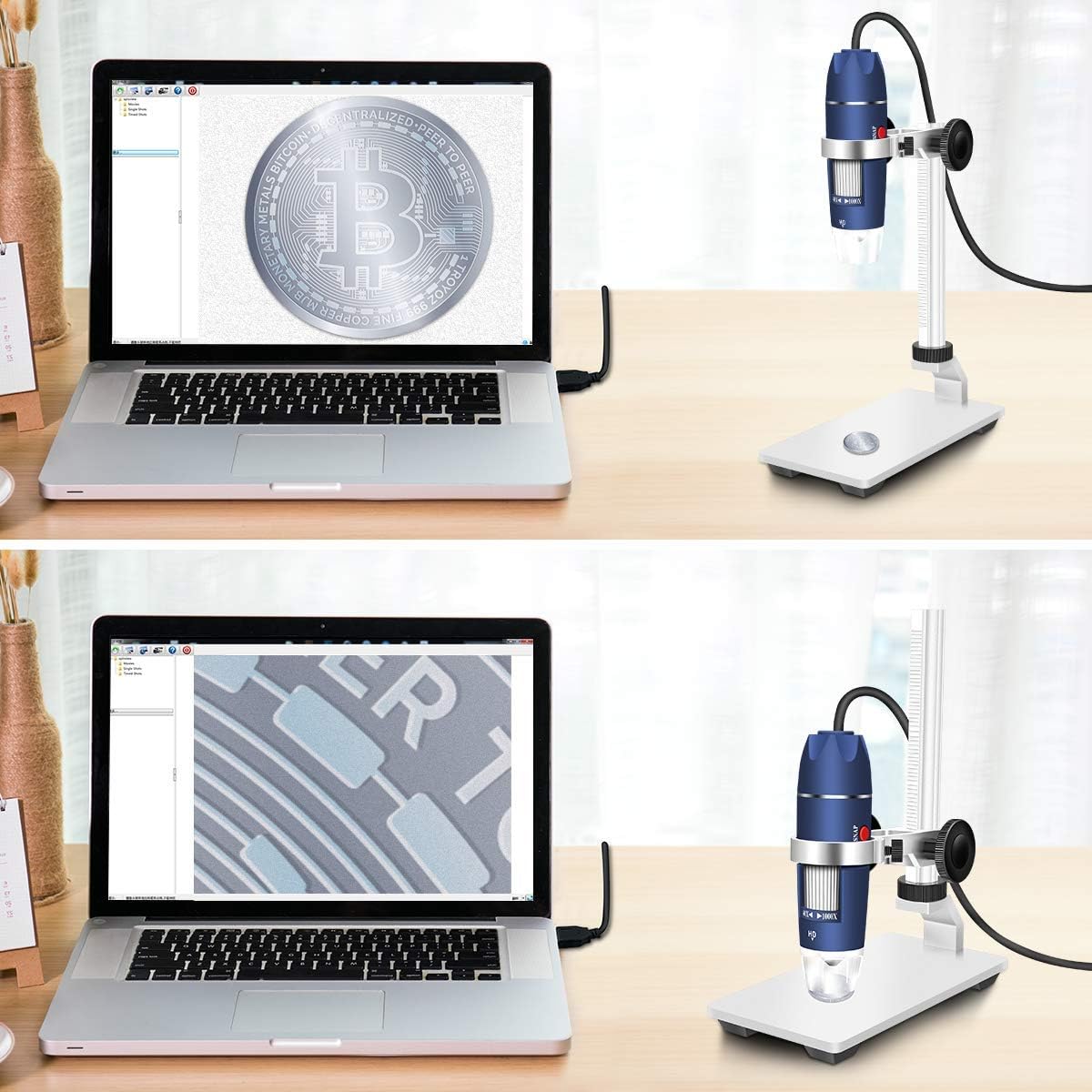 2MP USB Digital Microscope 40-1000X with 8 LEDs Aluminum Alloy Stand J849450