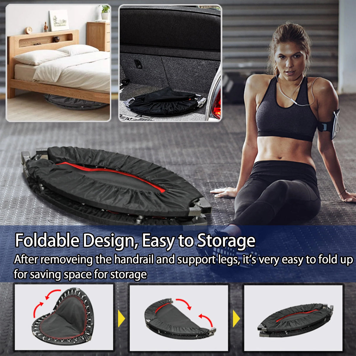 40'' Black Foldable Mini Trampoline Rebounder C4330
