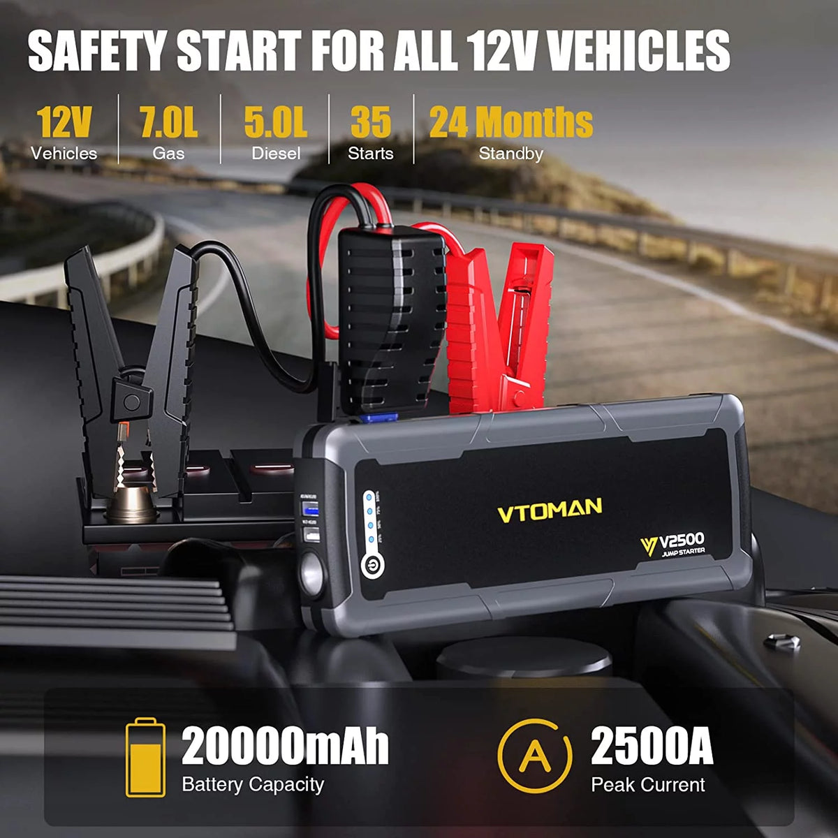 2500A Peak 12V Portable Car Jump Starter I932