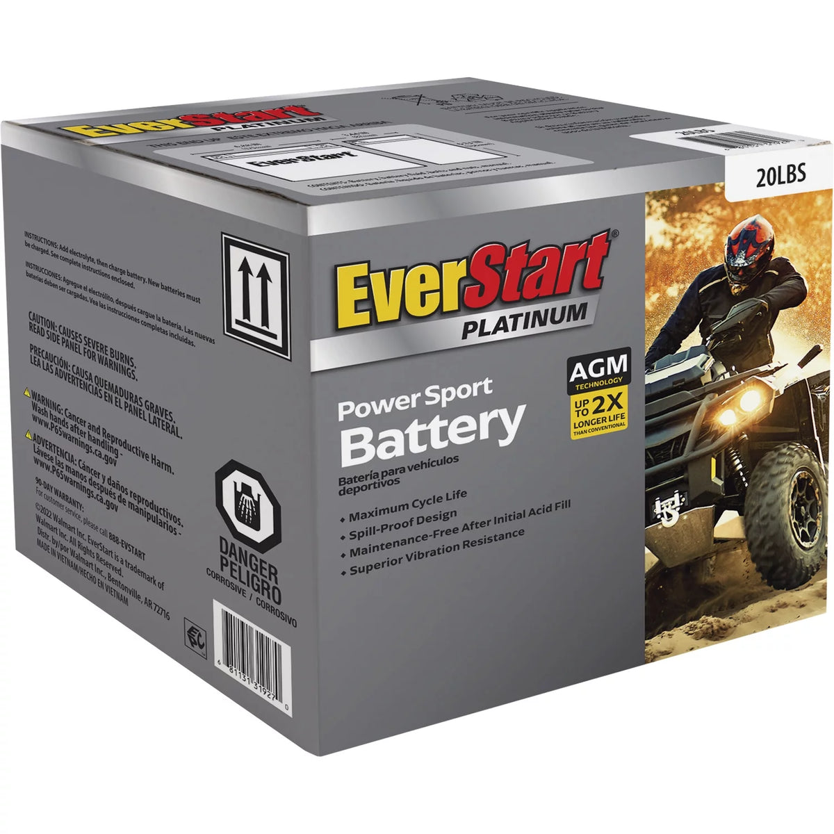AGM PowerSport Battery Group Size 20LBS 12 Volt 270 CCA P857