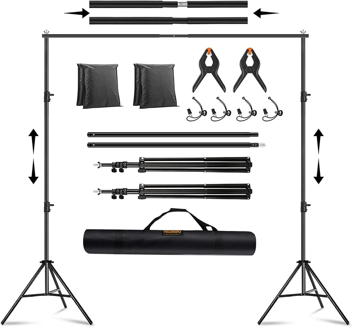 6.5x10ft Telescopic Backdrop Stand Kit with Spring Clamp, Sand Bag, Carry Bag P6107