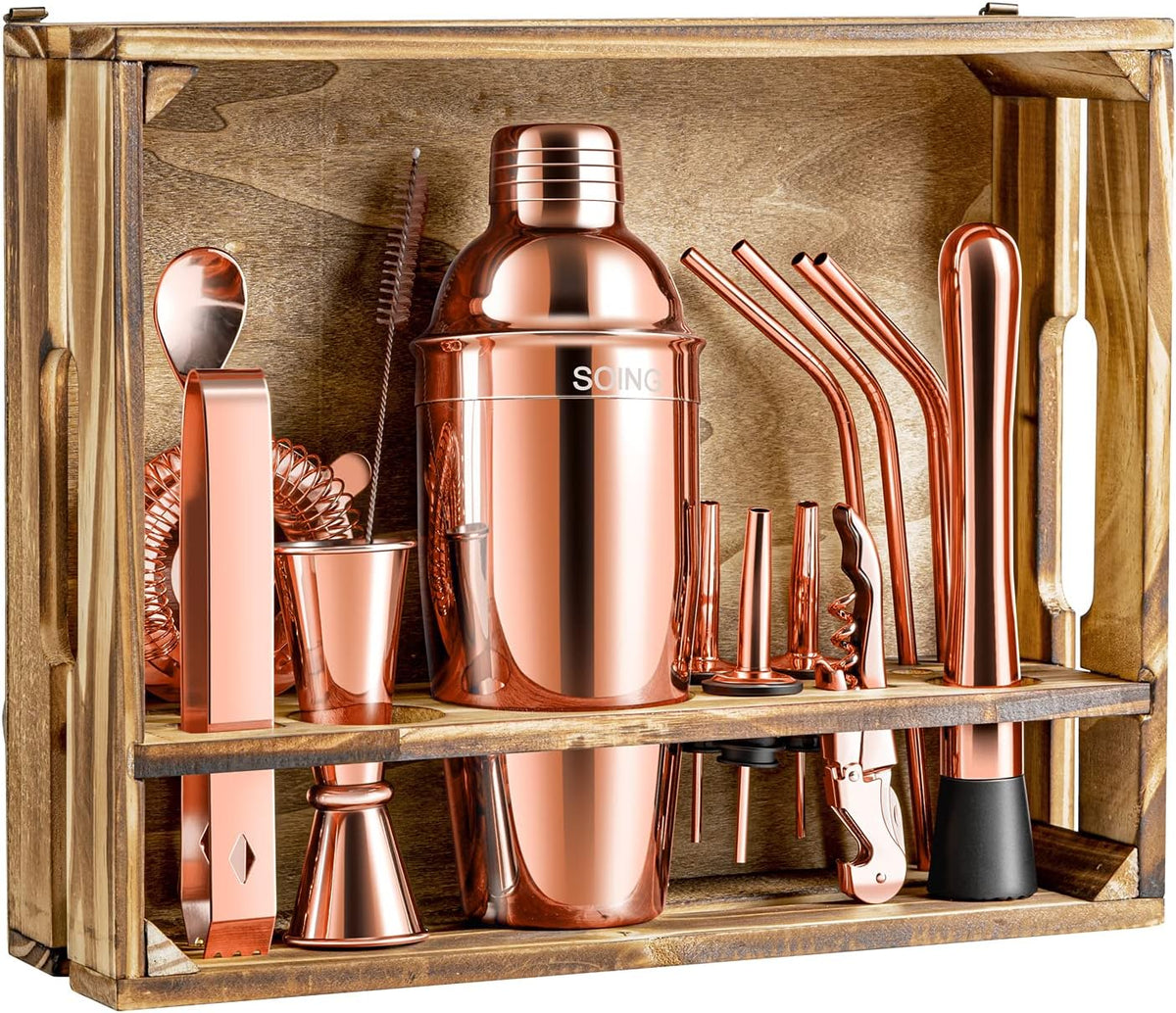 16-Piece Bartender Kit with Wooden Stand and Velvet Carry Bag B83579