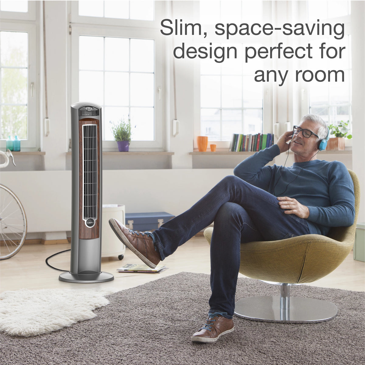 42 Wind Curve Tower Fan with Ionizer, Timer and Remote, Gray Woodgrain F32360