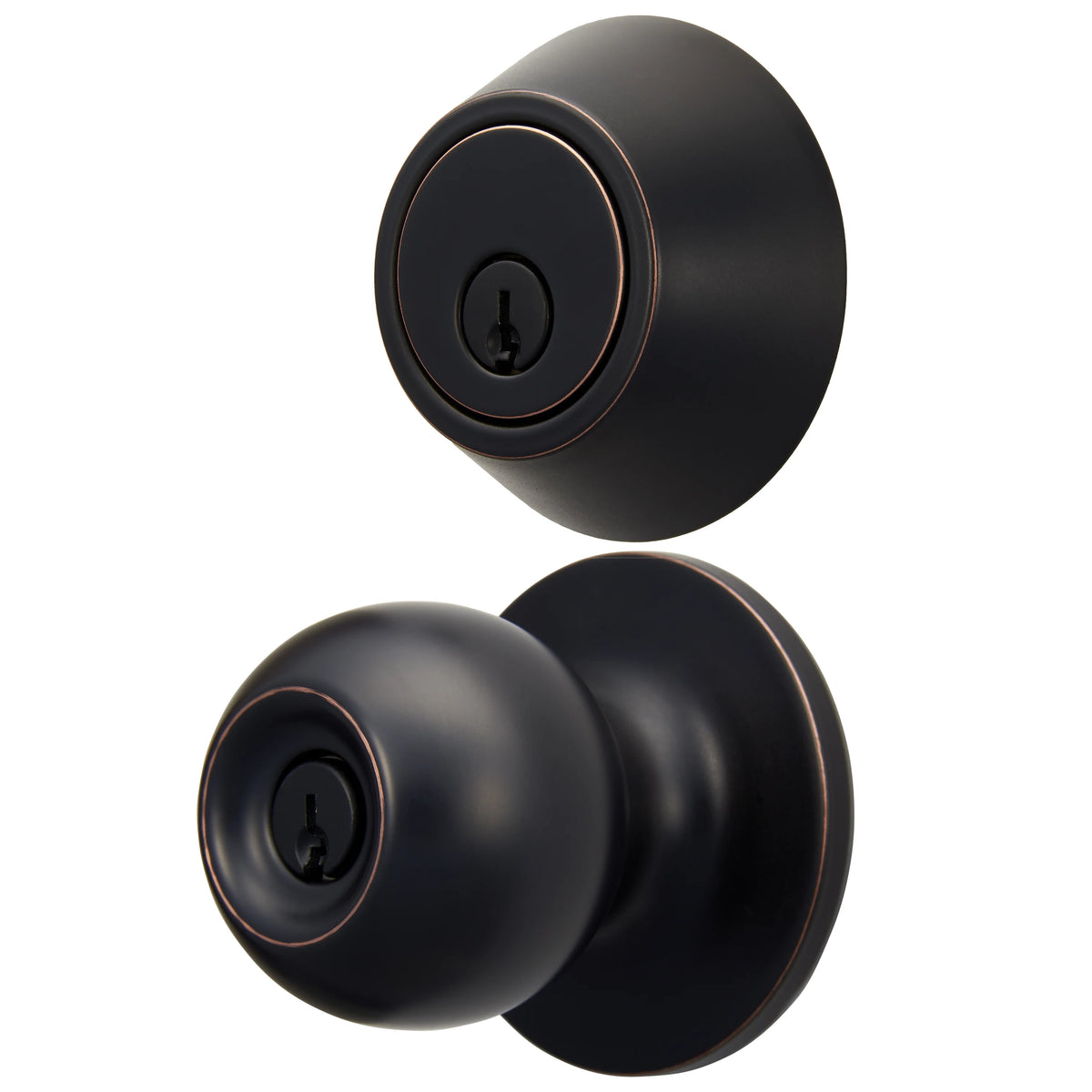 Antique Brass Ball Doorknob and Deadbolt Combo Pack S265