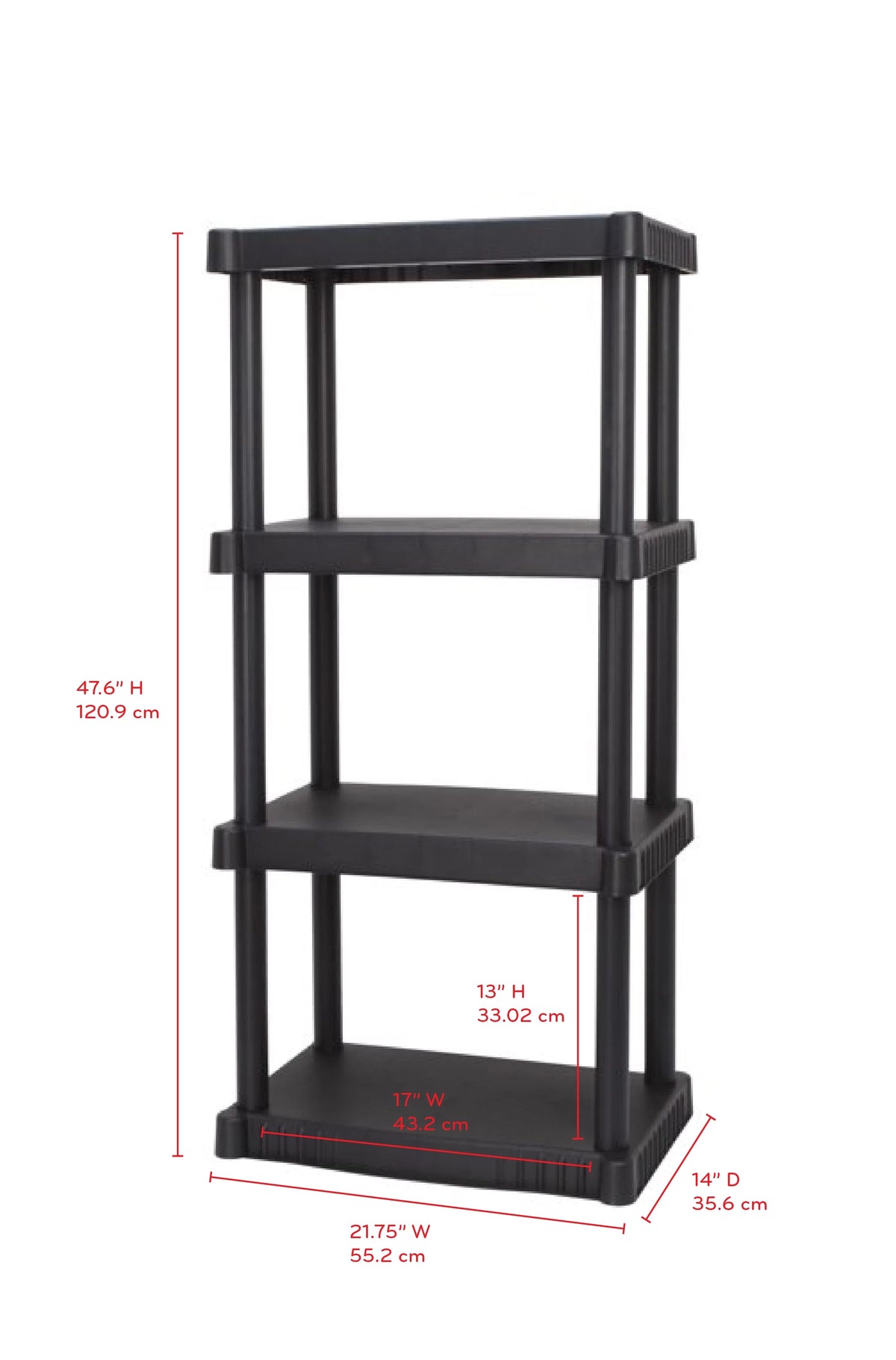 4-Shelf Plastic Garage Shelves, Black, 3 Pack M315
