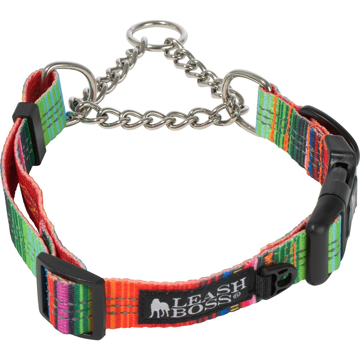 Patterned Reflective Chain Martingale Dog Collar P9404