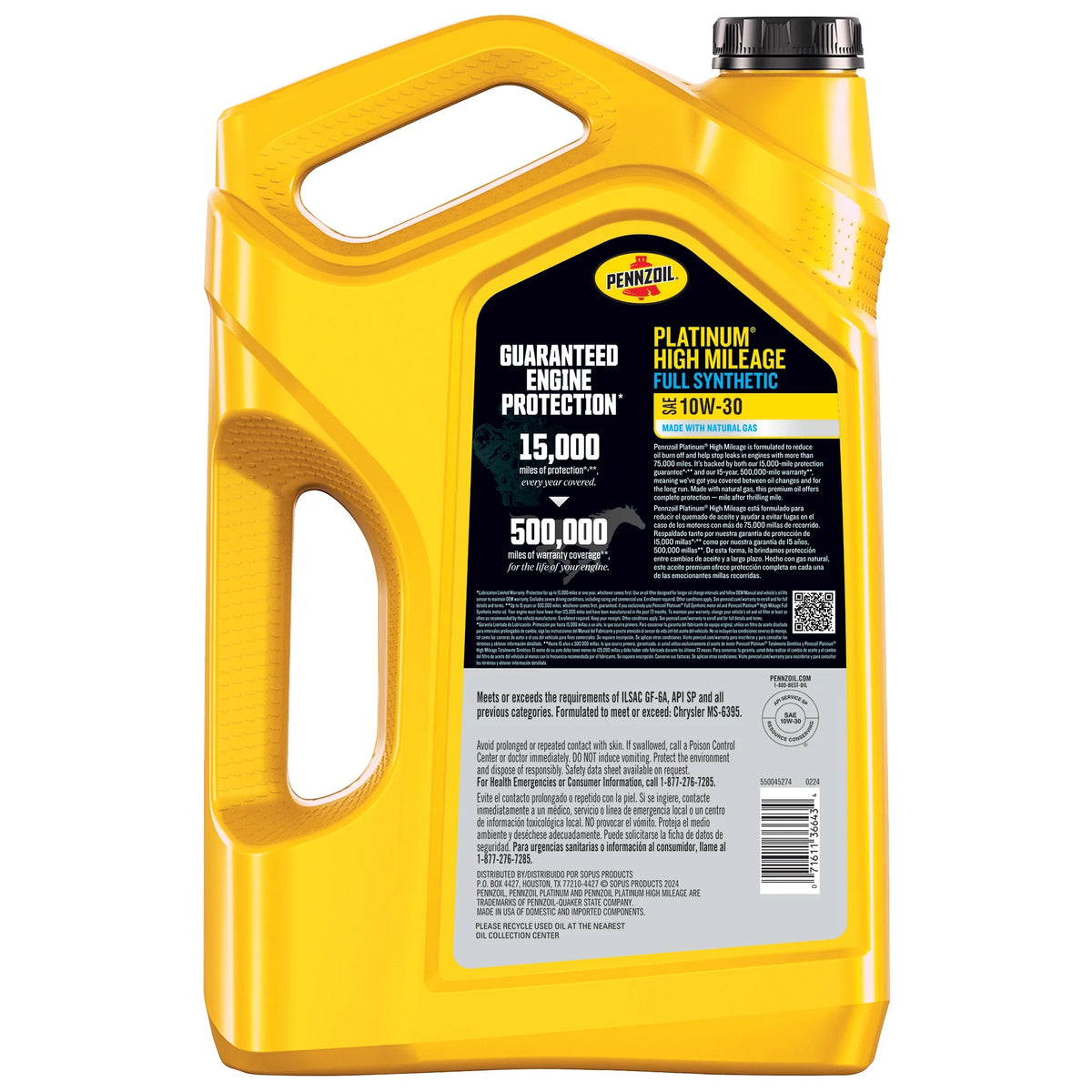 10W-30 Full Synthetic High Mileage Motor Oil, 5 Quart W184708