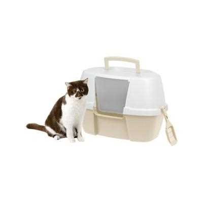 Hooded Corner Cat Litter Box with Front Door Flap & Scoop, Large, Almond S120