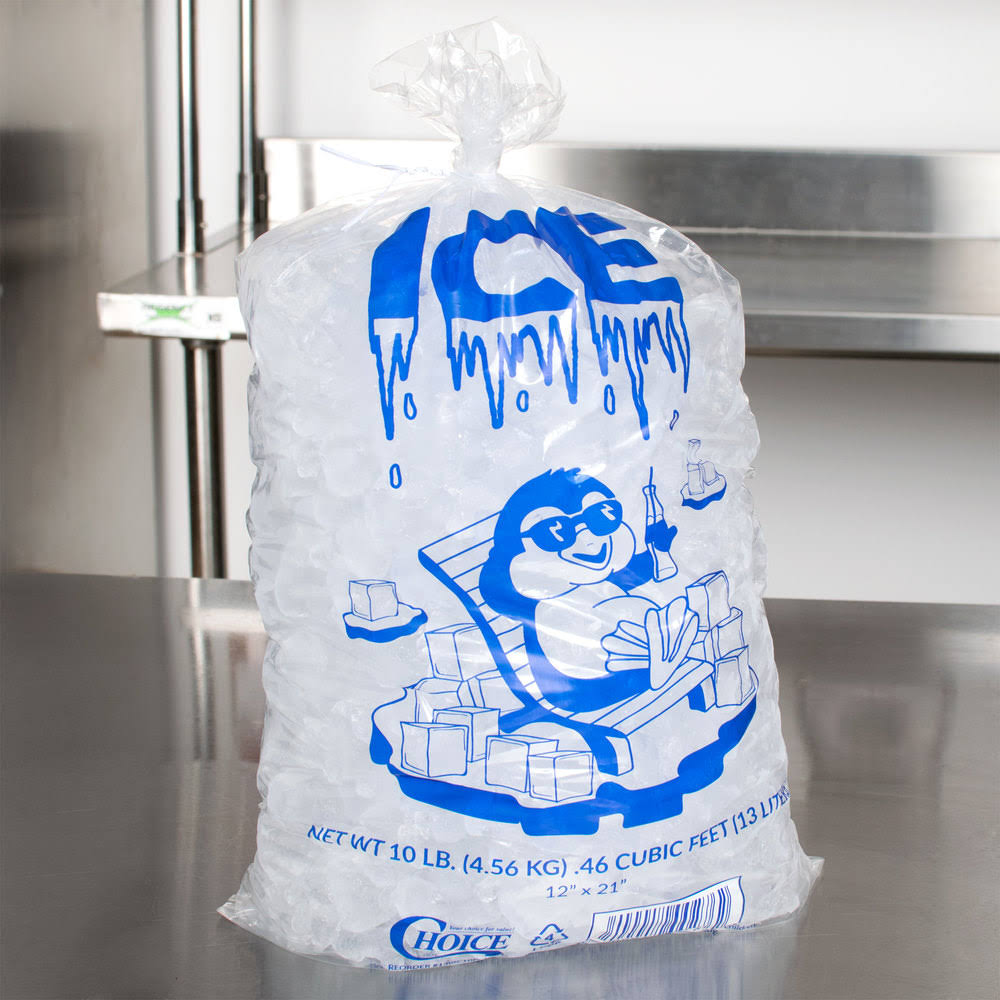 10 lb. Clear Plastic Ice Bag with Ice Print E171621
