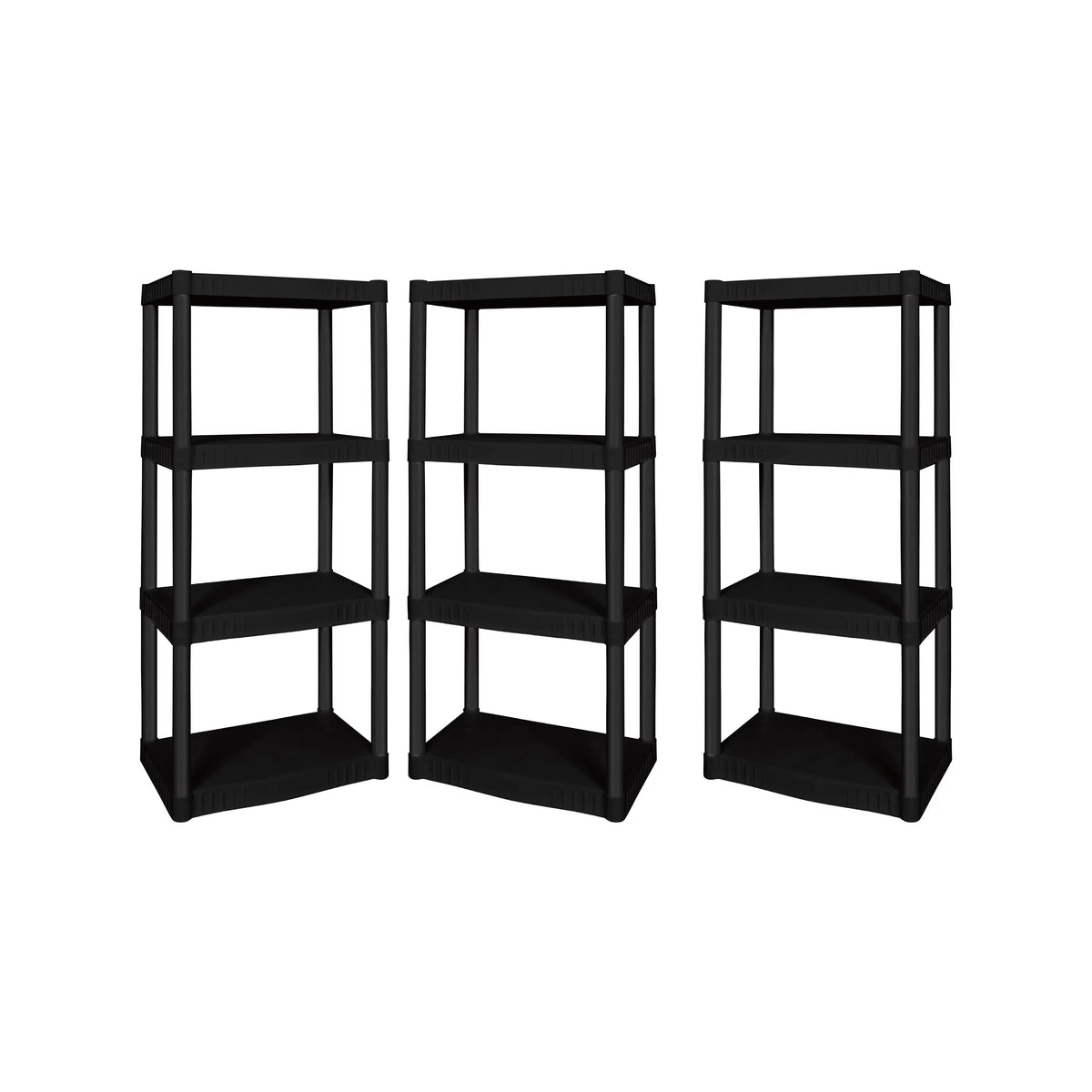 4-Shelf Plastic Garage Shelves, Black, 3 Pack M315