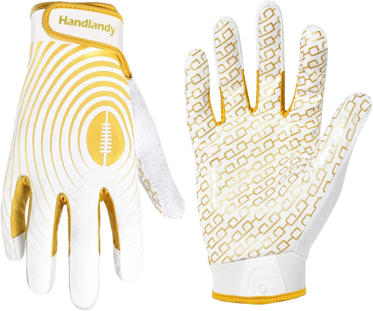 White and Gold Stretch Fit Football Gloves L6766
