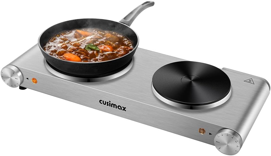 1800W Silver Stainless Steel Double Burner Electric Cooktop X83816