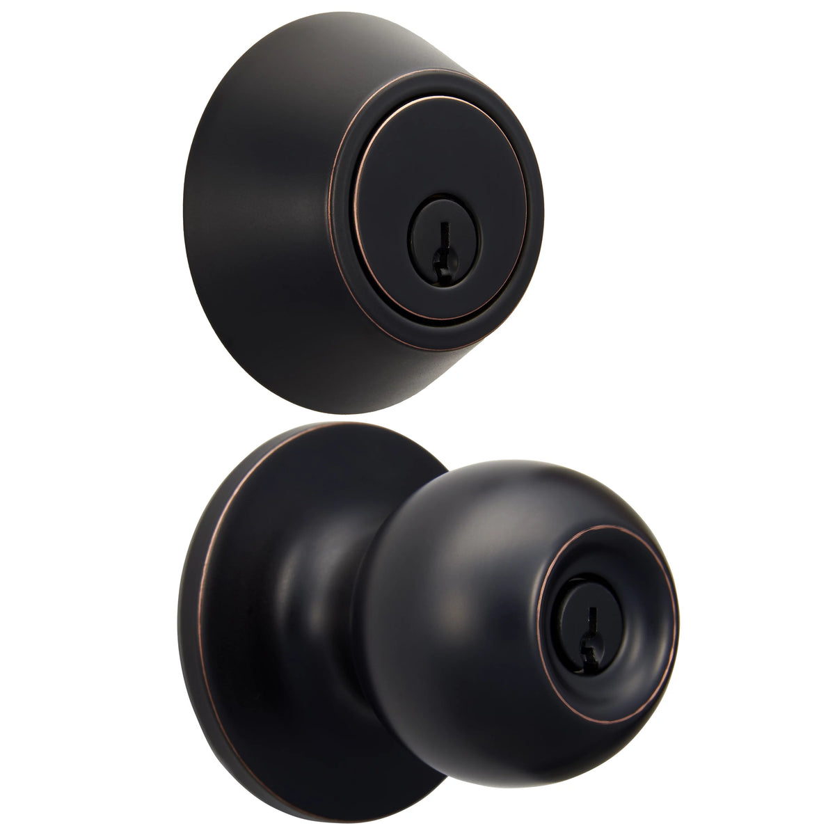 Antique Brass Ball Doorknob and Deadbolt Combo Pack S265