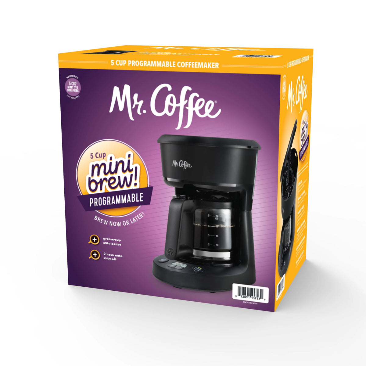5-Cup Programmable Coffee Maker, 25 oz. Black T1628