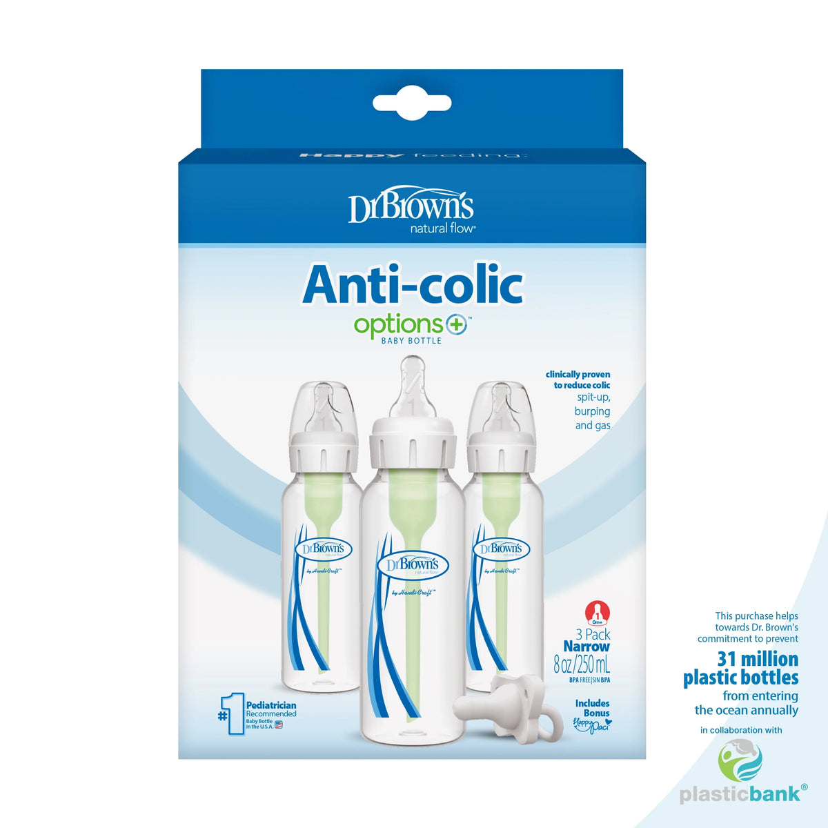 Narrow Anti-Colic Baby Bottle, 8oz, 3 Pack X416688