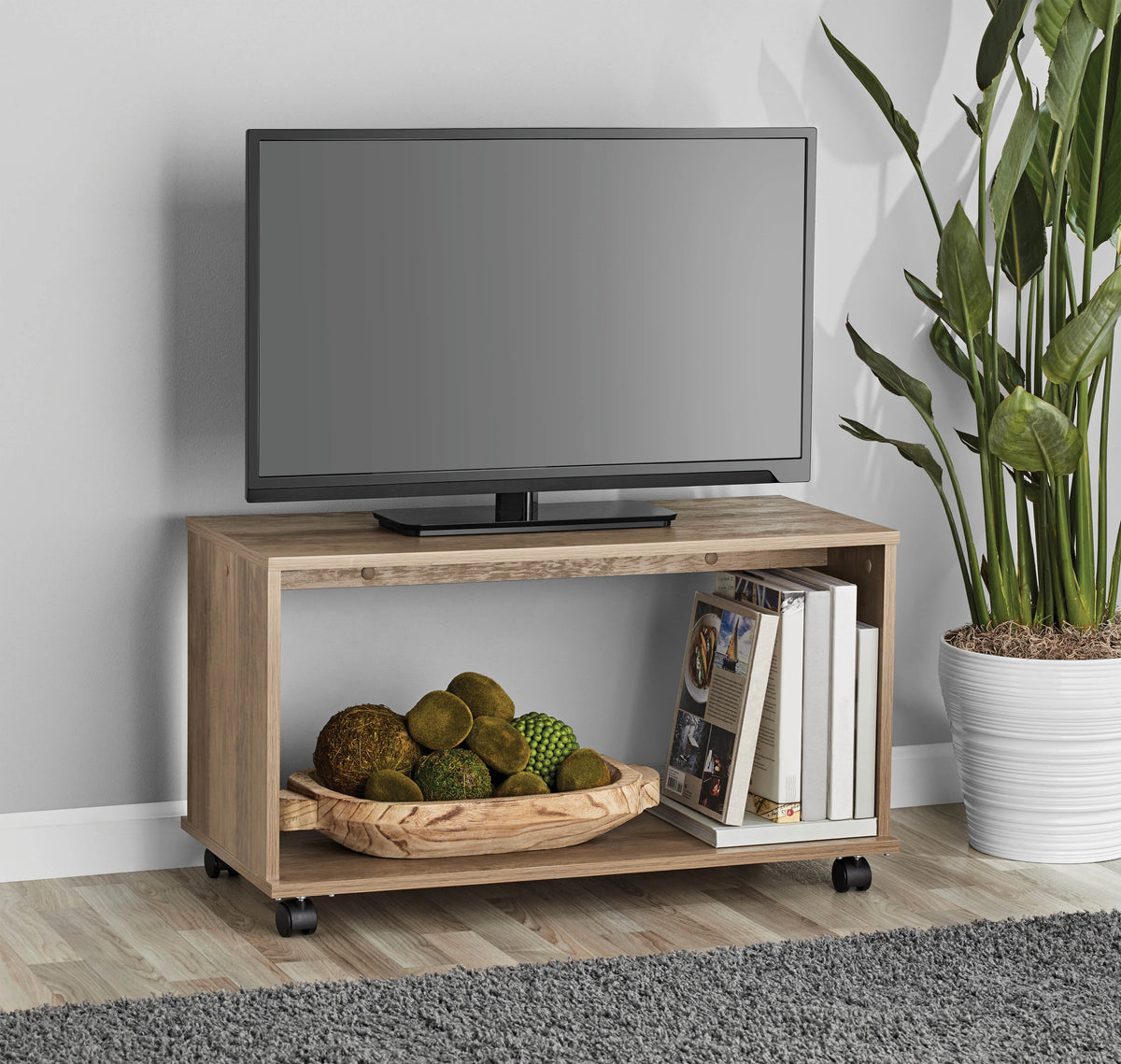 Rustic Weathered Oak Finish TV Cart M16237