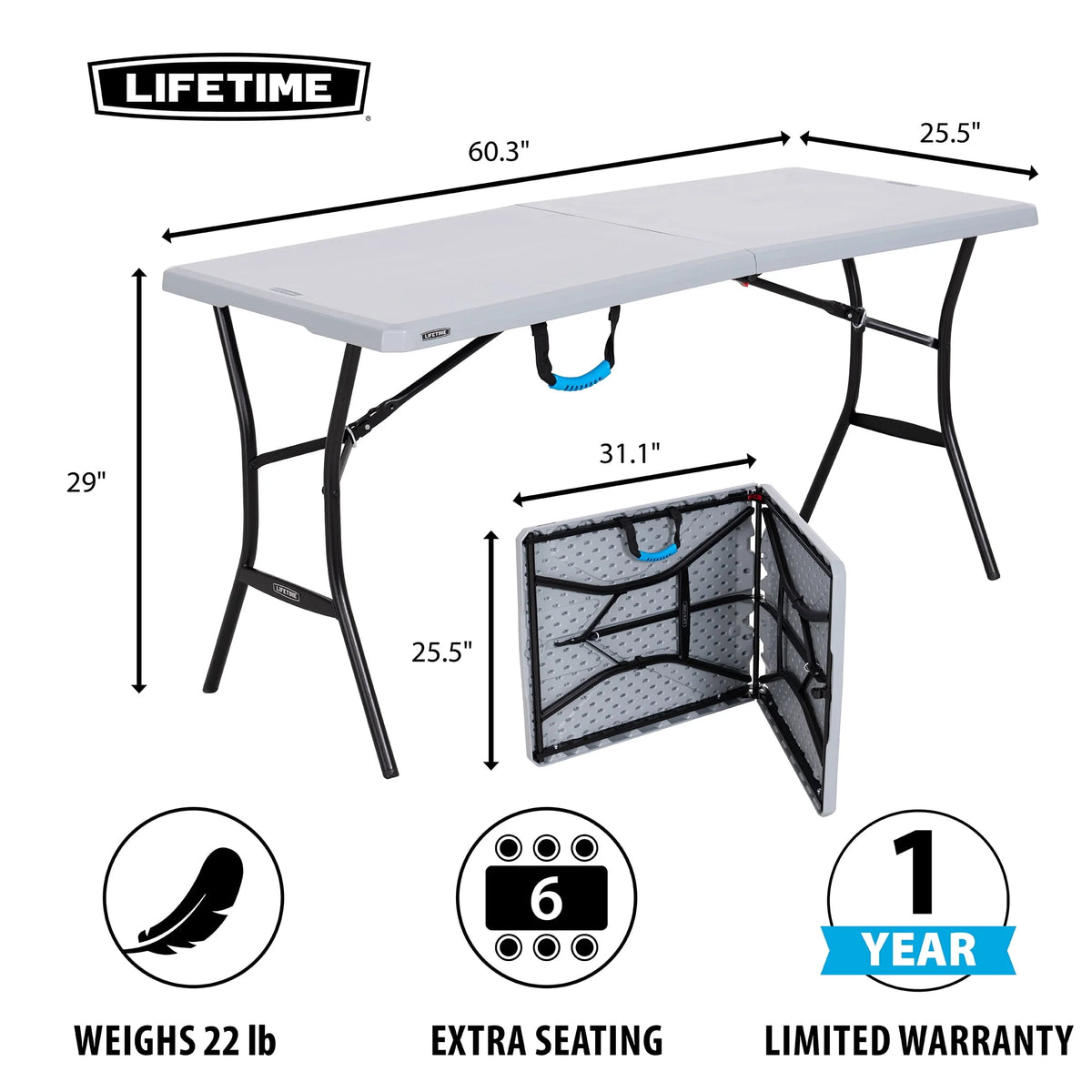 5 Foot Rectangle Fold-in-Half Table Gray D3382