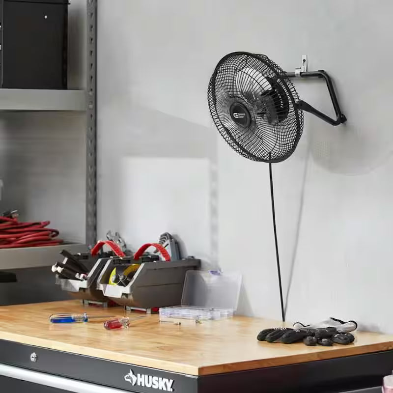 Black 3-Speed High Velocity Floor Fan with Wall Mount Bracket H661303