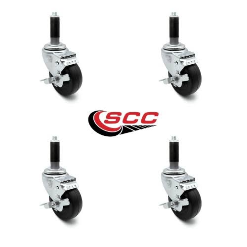 3 x 1.25 inch Hard Rubber Swivel Casters with Brake Set of 4 T78006