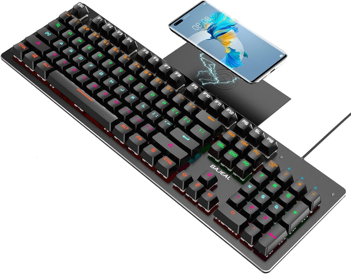 104 Keys Wired Full Size Mechanical Gaming Keyboard with Wireless Charger O414722