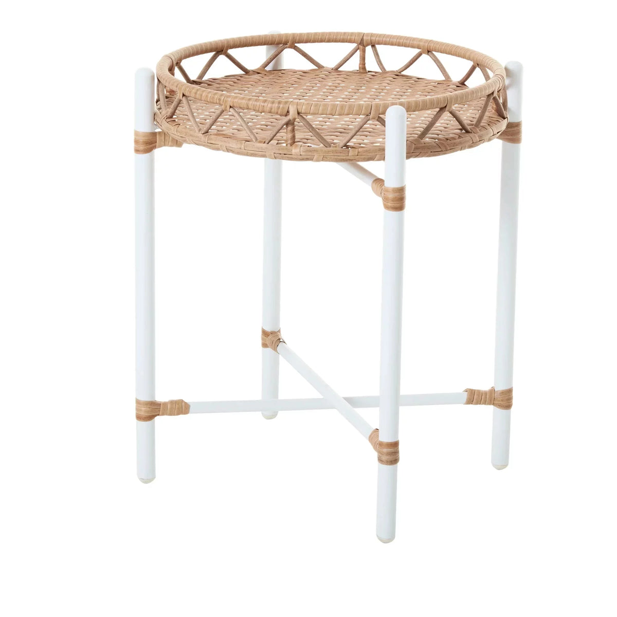 White Woven Top Round Side Table P456