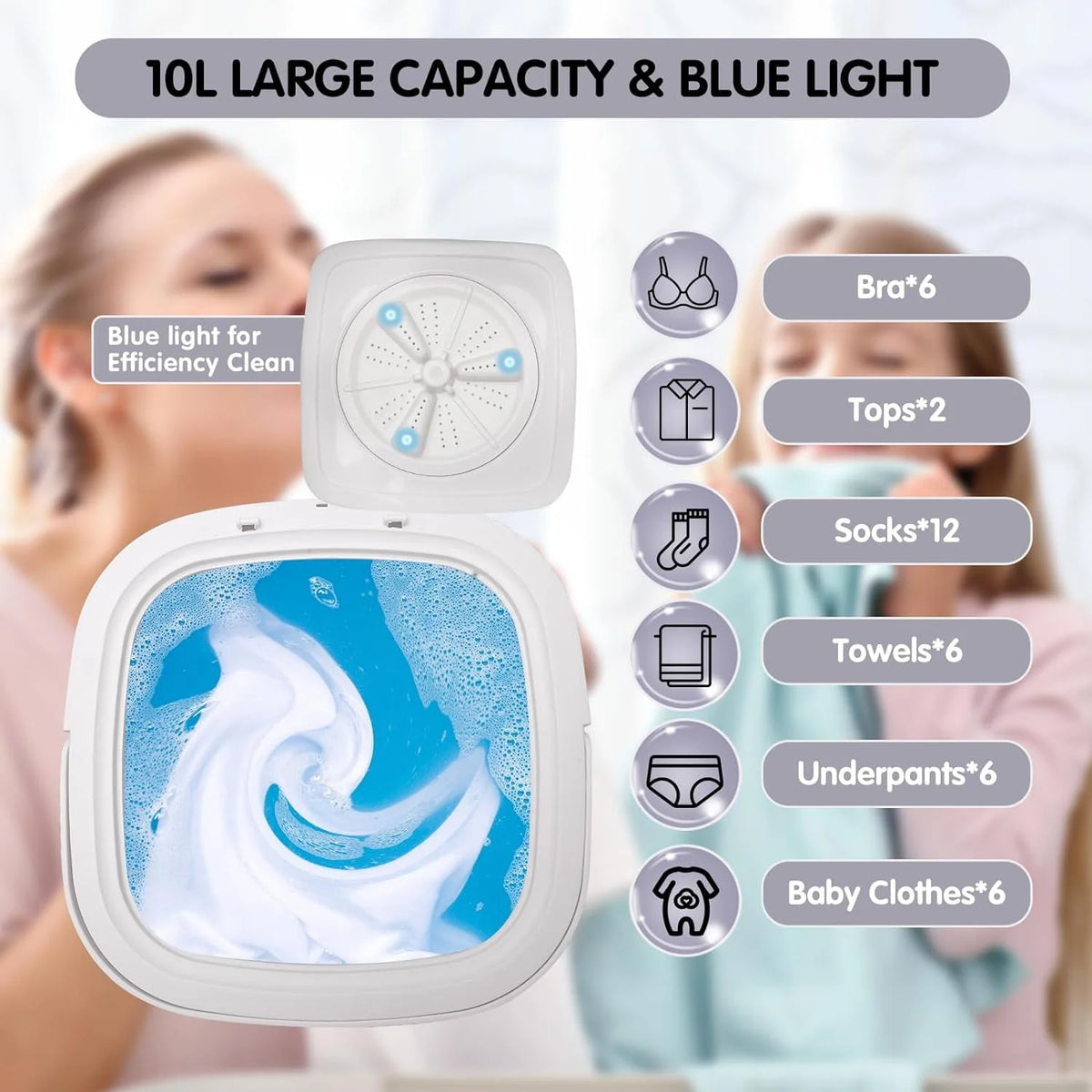 10L Foldable Portable Washing Machine with Spin Dryer M594398