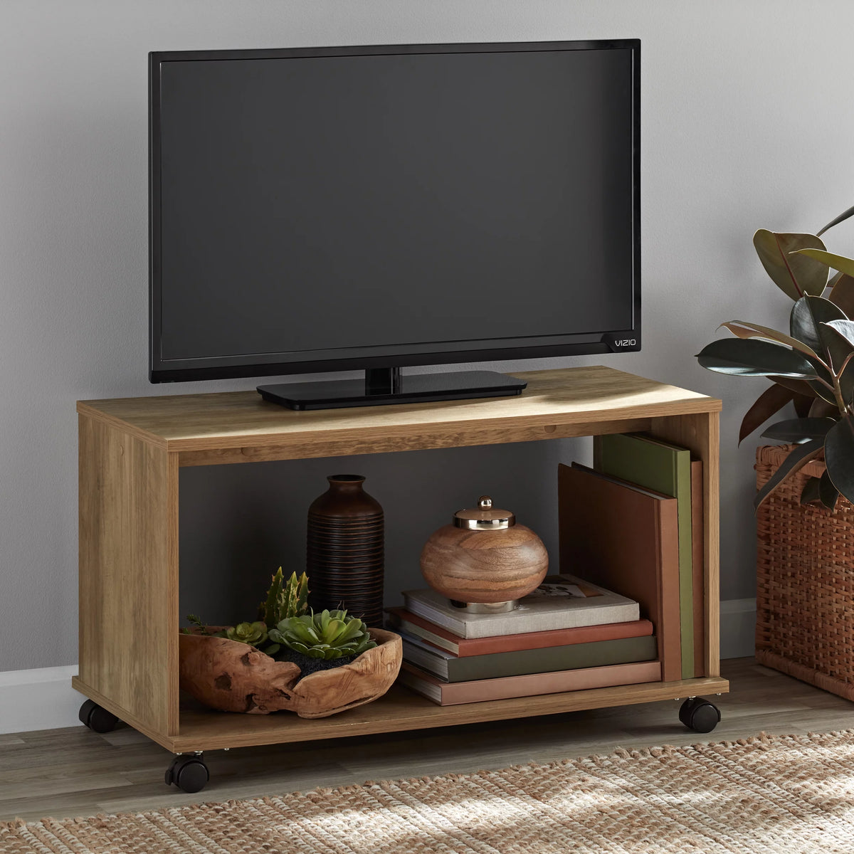 Rustic Weathered Oak Finish TV Cart M16237