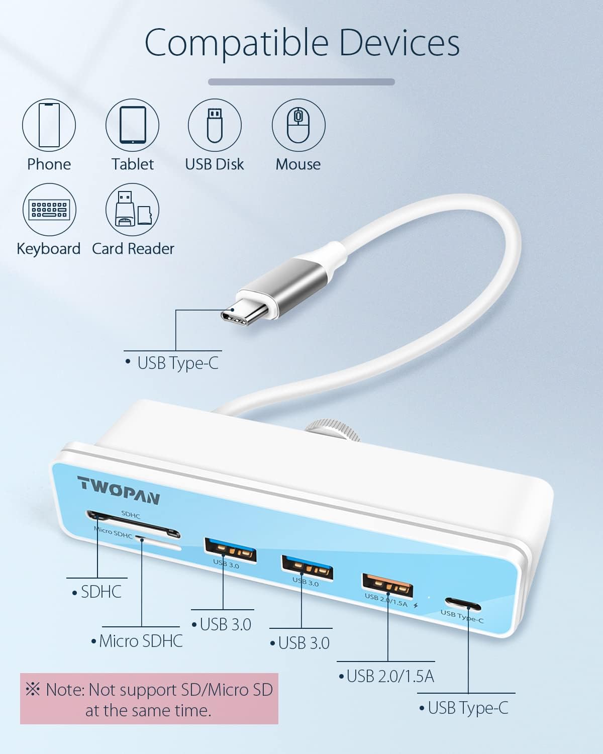 6 in 1 USB C Hub with USB 3.0 Port, Micro/SD Card Readers R1352