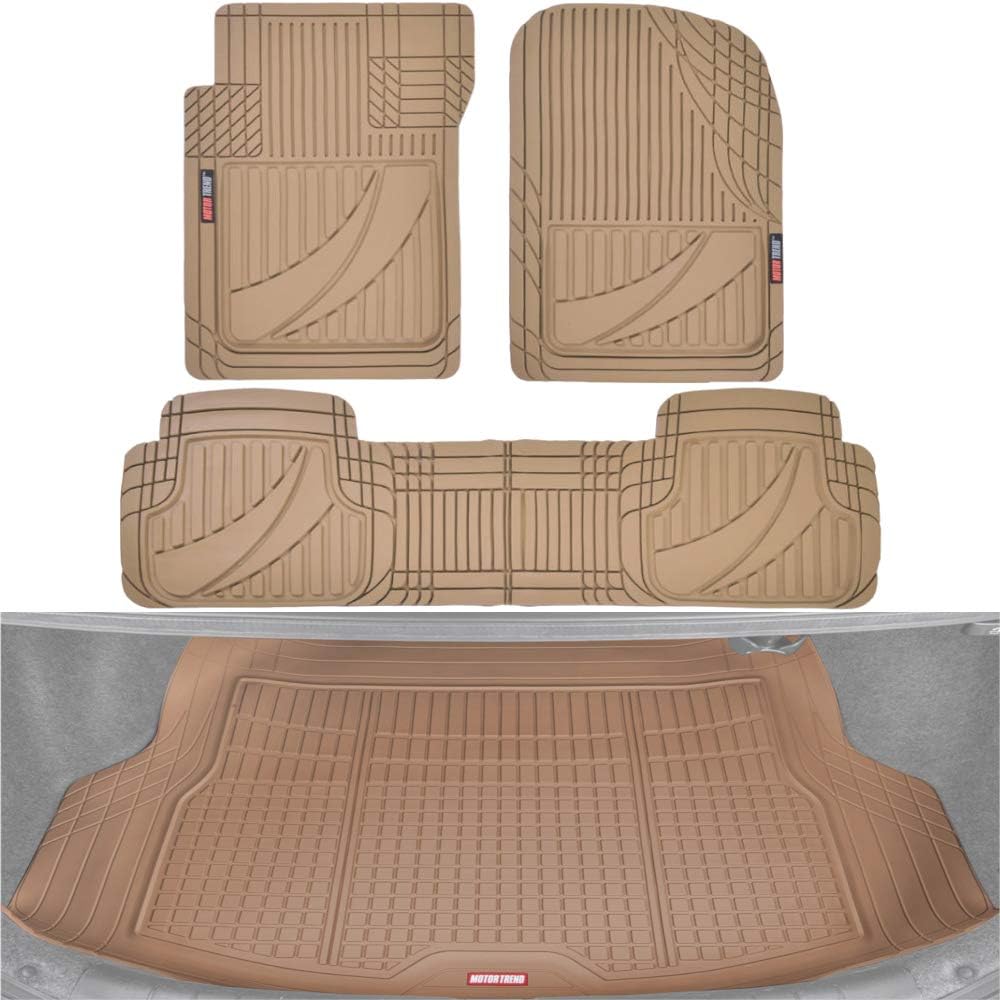 Beige Rubber Car Floor Mats with Cargo Liner Full Set T4739