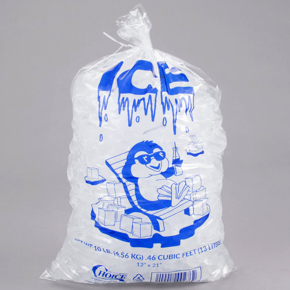 10 lb. Clear Plastic Ice Bag with Ice Print E171621