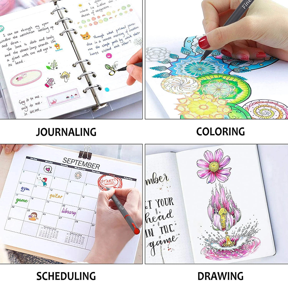46 Pack Colored Fineliner Pens with 6 Stencils J78460