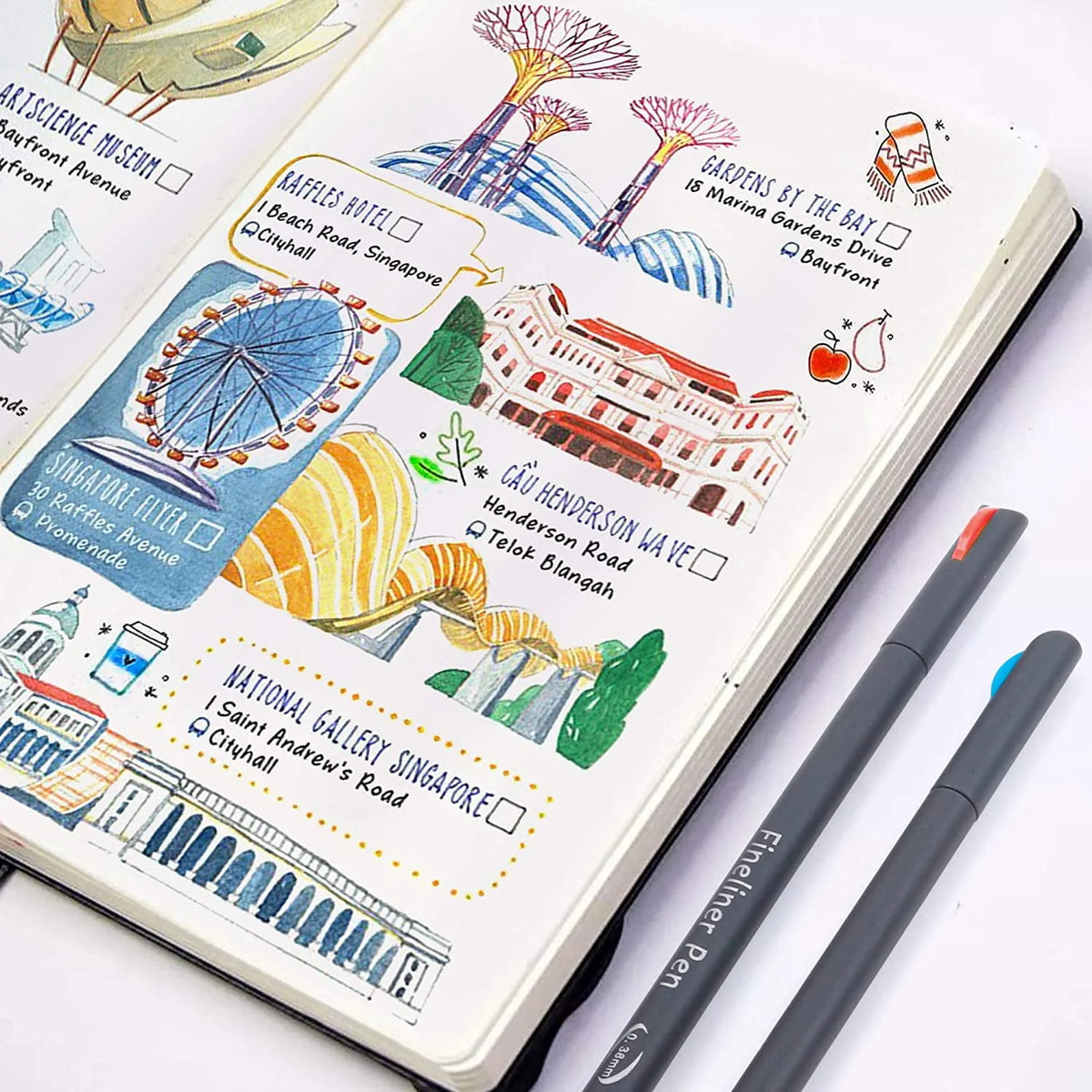 46 Pack Colored Fineliner Pens with 6 Stencils J78460