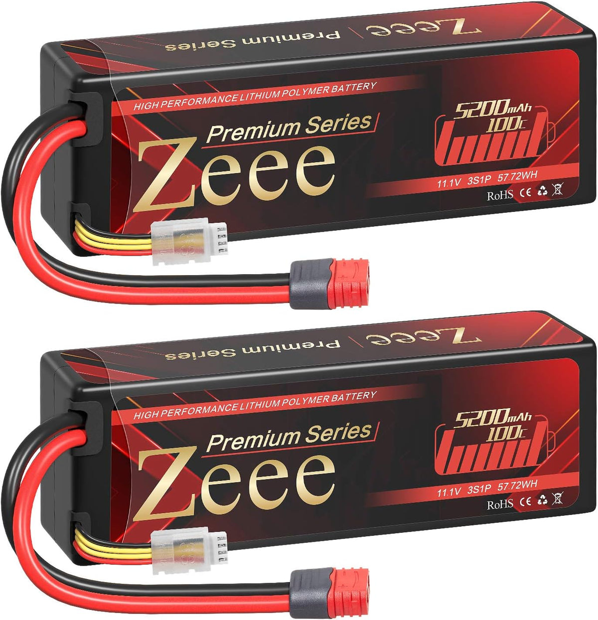 3S Lipo Battery 11.1V 100C 5200mAh Hard Case with Deans T Connector 2 Pack C118349