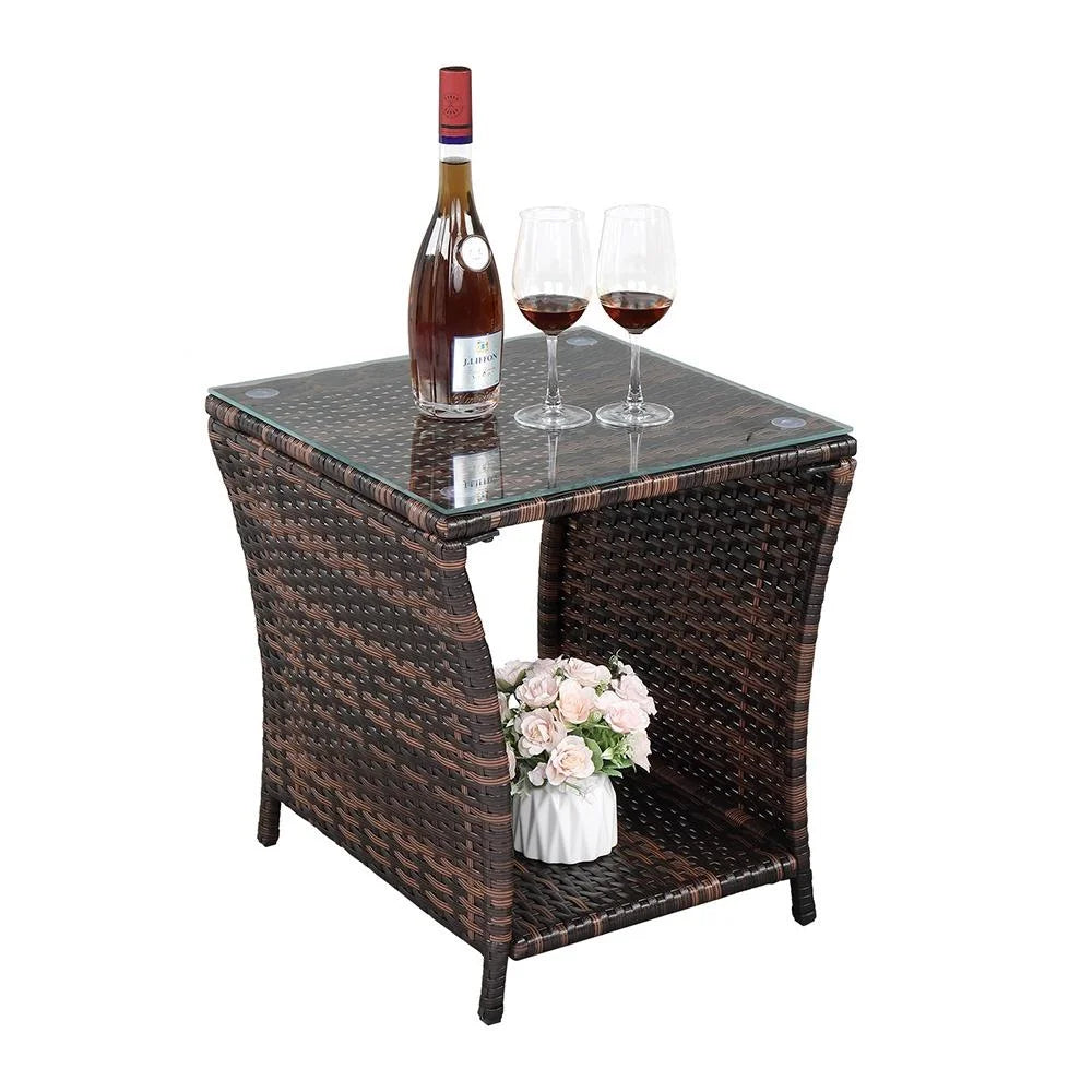 Black Wicker Side Table with Storage Shelf U88737