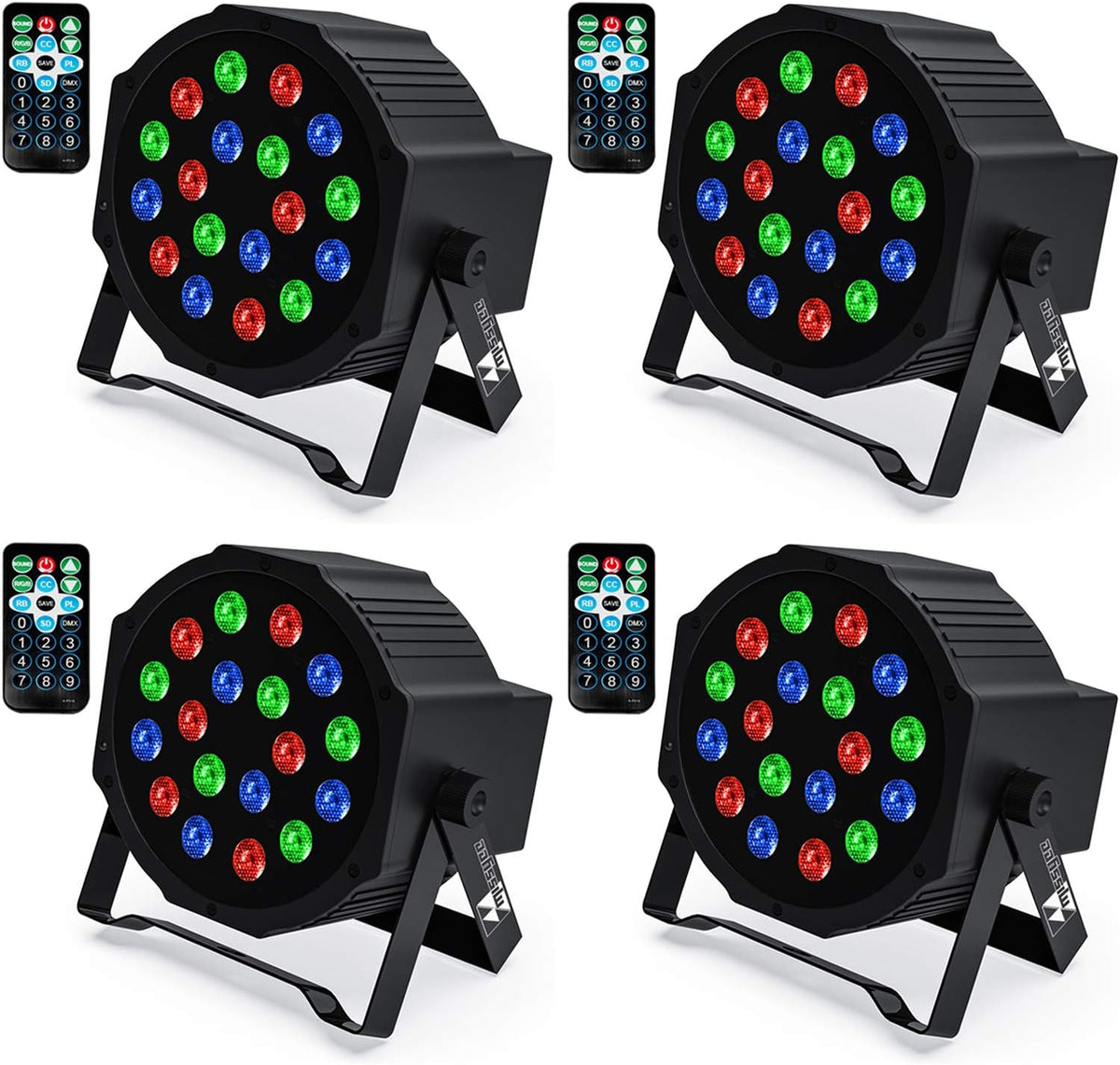 18 RGB LED Stage Lights Sound Activated DMX with Remote Control 4 pcs L457