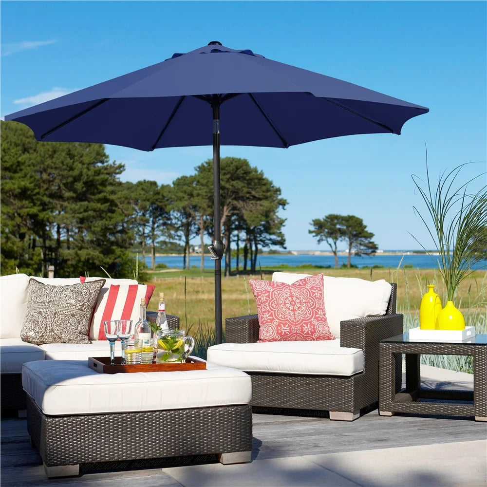 9FT Patio Umbrella with Push Button Tilt and Crank, Navy Blue T85374