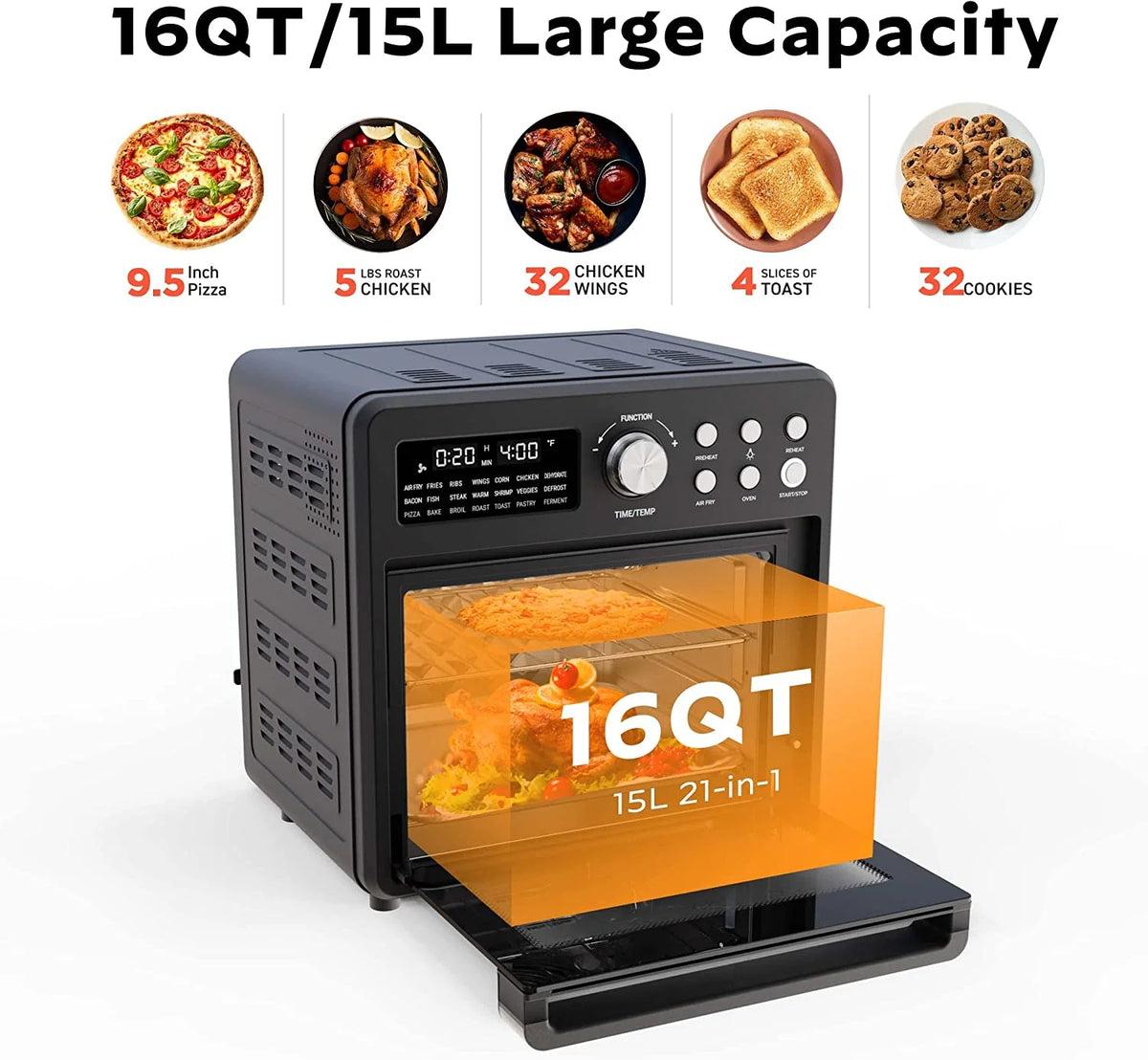 1600W 16QT 21-in-1 Air Fryer Toaster Oven K1203