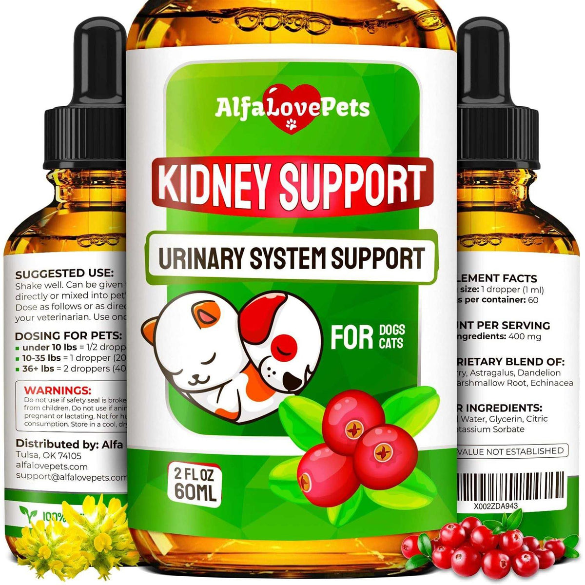 Natural Kidney Support for Dog Uti Cat Uti Canine Urinary Tract Care Wcranberry N145757