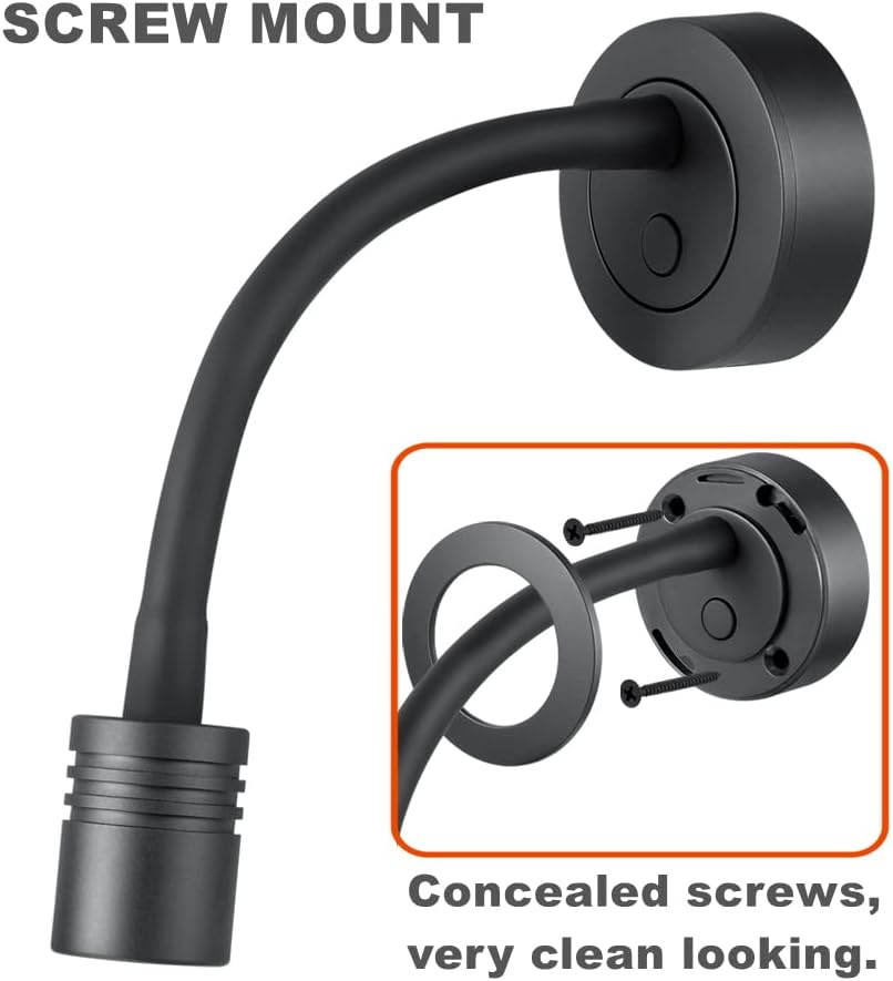 12V Dimmable Gooseneck LED Reading Light with USB Charger, Black, 2 Pack J1959
