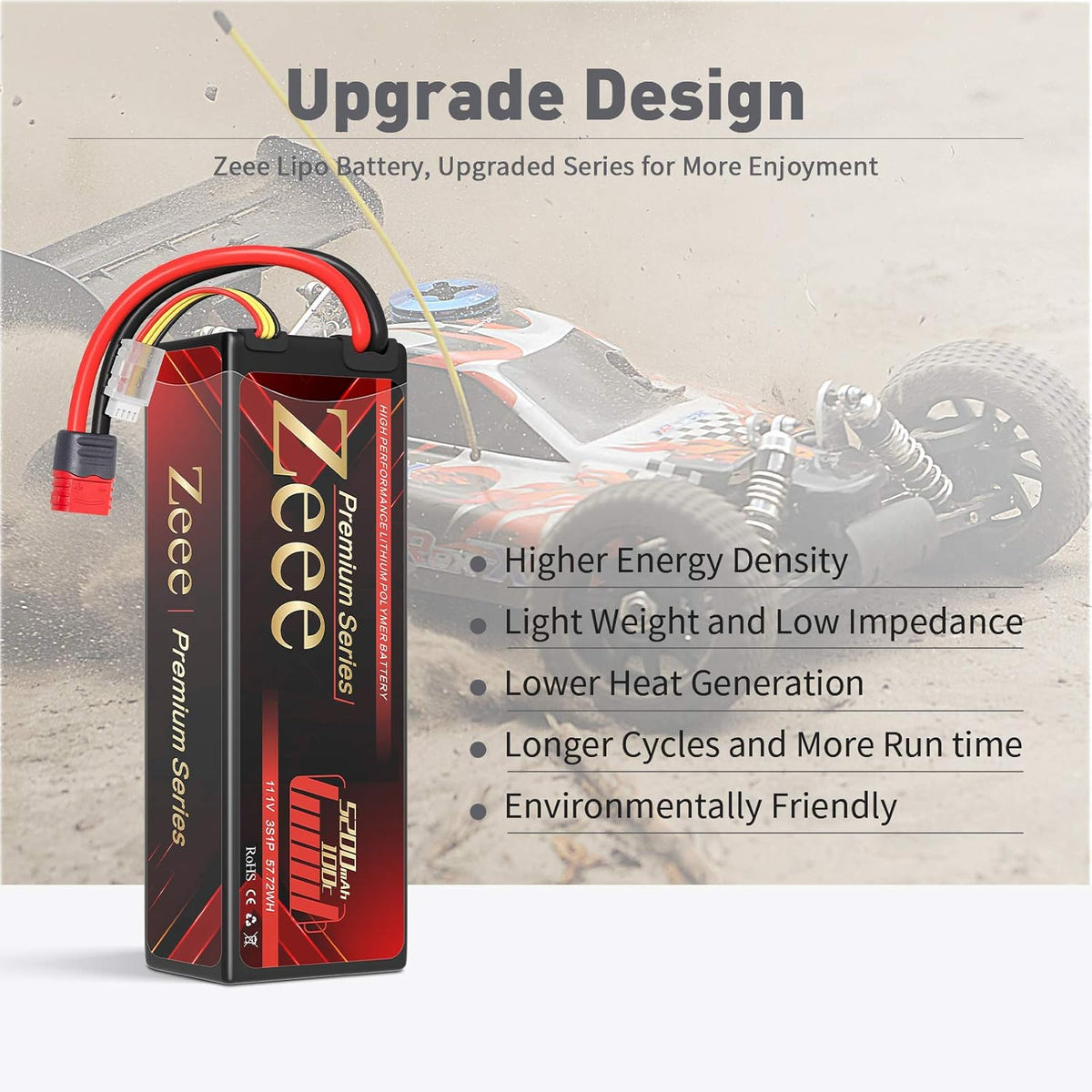 3S Lipo Battery 11.1V 100C 5200mAh Hard Case with Deans T Connector 2 Pack C118349