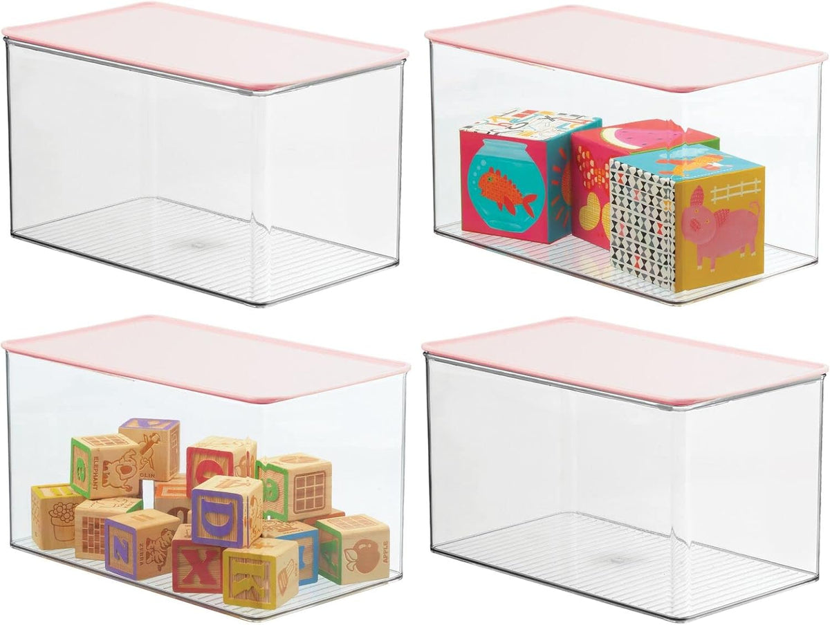 Clear 4 Pack Plastic Stackable Storage Bin with Lid W7228