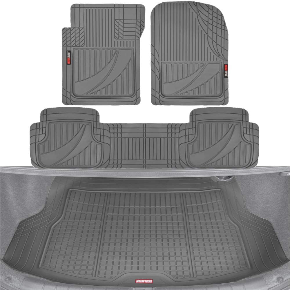 Beige Rubber Car Floor Mats with Cargo Liner Full Set T4739