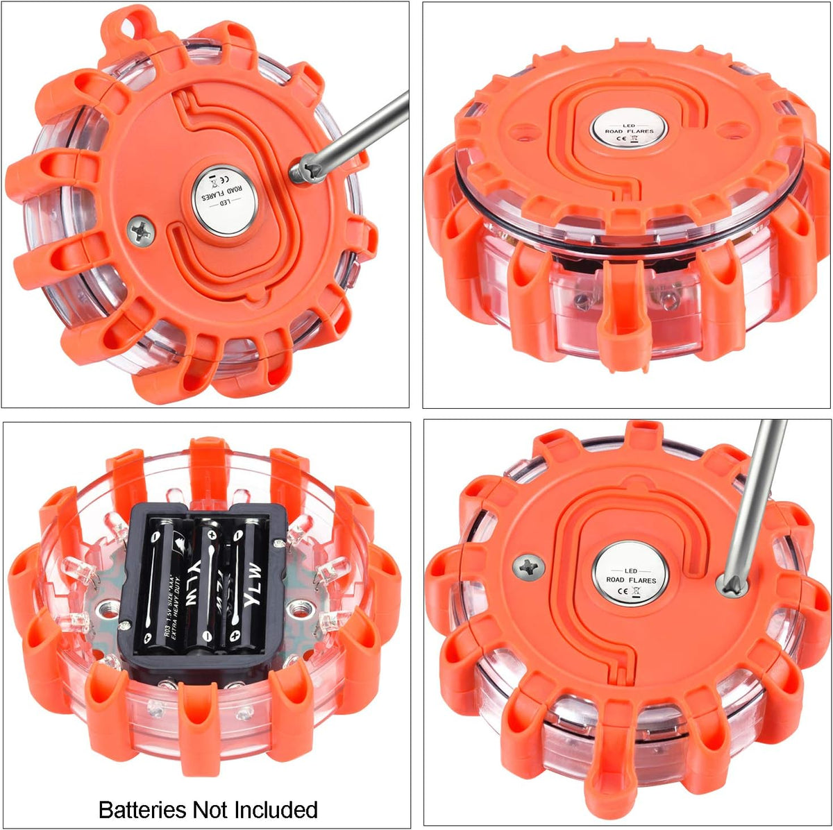 12 Pack LED Road Flares Emergency Lights Magnetic Base R516