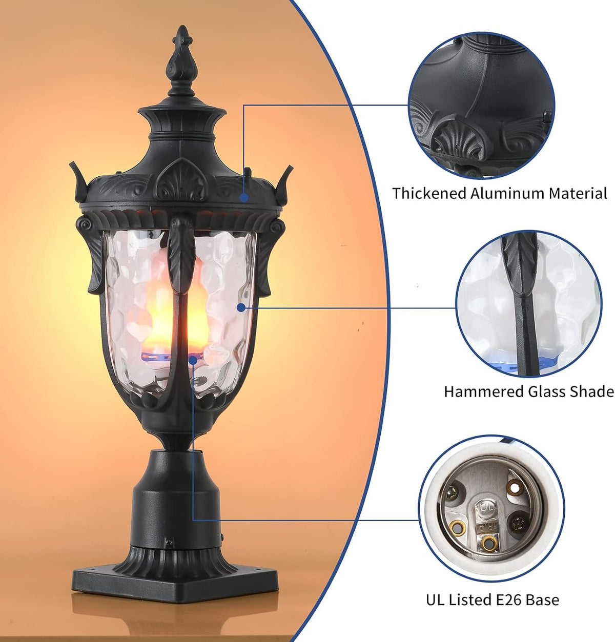 20.47H Cast Aluminum Outdoor Lamp Post Light Fixture with Pier Mount Adapter X27743