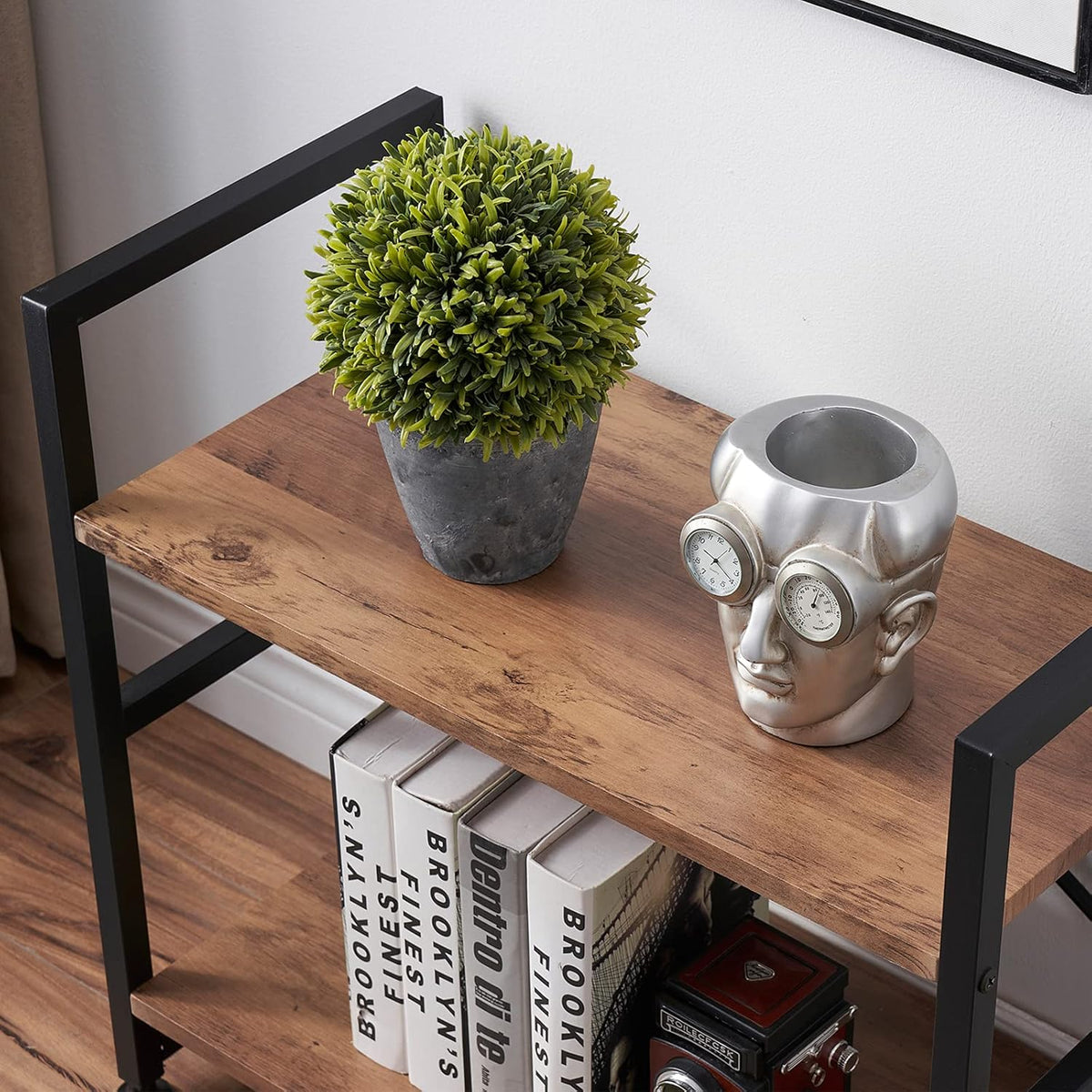 2 Tier Rustic Brown Bookshelf with Metal Frame Q825