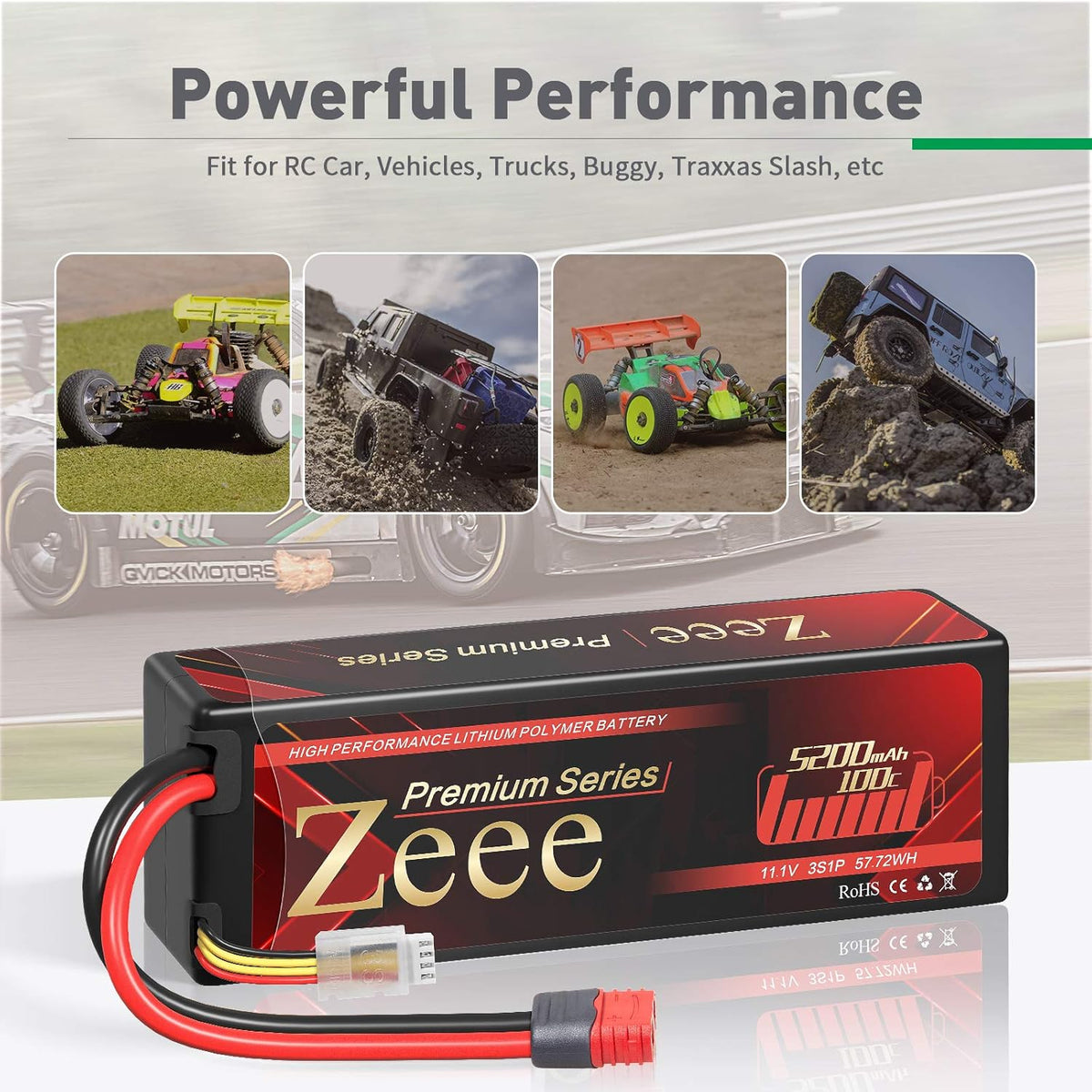 3S Lipo Battery 11.1V 100C 5200mAh Hard Case with Deans T Connector 2 Pack C118349