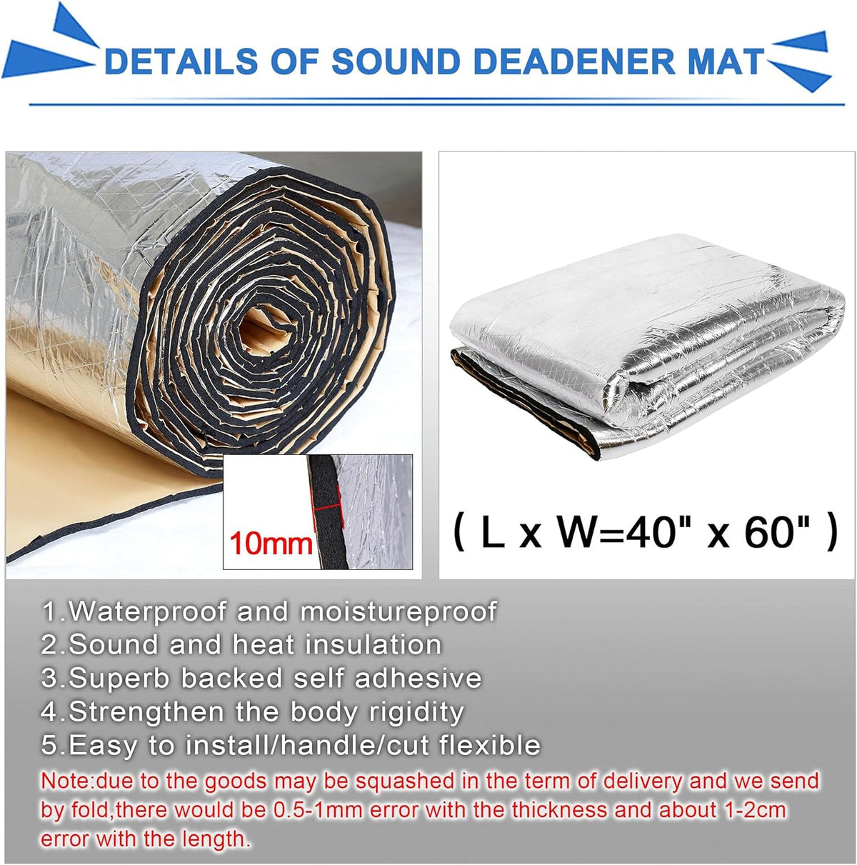 Car Noise Sound Deadener Insulation Mat Waterproof 60 x 40 Inches M80303
